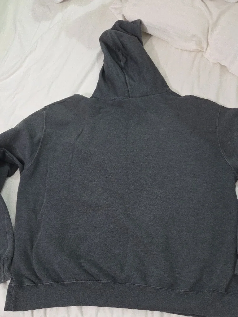 CHAMPION, Charcoal Gray Hooded Sweatshirt with White Lettering